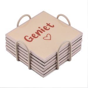 Set van 6 onderzetters met rekje “Love”